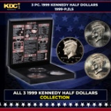 Complete 3 PC. 1999 Kennedy Half Dollar 50c set In Custom Box W/ Special Backer Card BU & Proof C...