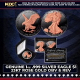 2024 Black Ruthenium & 23K Rose Gold Gilded 1oz American Silver Eagle Coin, BU Coin w/ Box & COA ...