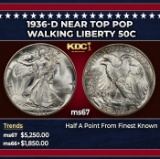 1936-d Walking Liberty Half Dollar Near Top Pop 50c ms67 SEGS