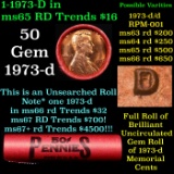 BU Shotgun Lincoln 1c roll, 1973-d 50 pcs Bank Wrapper 50c