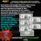 Complete 1963B 'Barr Note' $1 Green Seal Federal Reserve Note District Set, 5 Notes CU