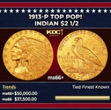 1913-p Gold Indian Quarter Eagle TOP POP! $2 1/2 ms66+ USCG