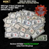 15x 1953 $2 Red Seal United States Note Heavily Circulated