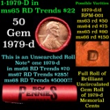 BU Shotgun Lincoln 1c roll, 1979-d 50 pcs Bank Wrapper 50c