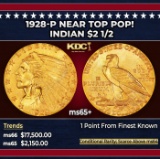 1928-p Gold Indian Quarter Eagle Near Top Pop! $2 1/2 ms65+ SEGS