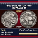 1937-d Buffalo Nickel Near Top Pop 5c ms67+ SEGS