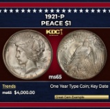 1921-p Peace Dollar $1 ms65 SEGS