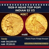 1929-p Gold Indian Quarter Eagle Near Top Pop! $2 1/2 ms66 SEGS