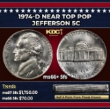 1974-d Jefferson Nickel Near Top Pop 5c ms66+ 5fs SEGS