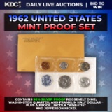1962 United States Mint Silver Proof Set In Original Goventment Packaging, 5 Coins - Manilla Enve...