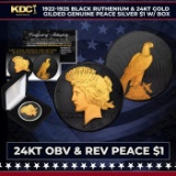 1922-1925 Black Ruthenium & 24KT Gold Gilded Genuine AU Peace Silver $1 w/ Box Other Toy
