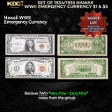 Set of 1934/1935 Hawaii WWII Emergency Currency $1 & KEY $5 Grades VF/XF