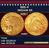 1915-p Gold Indian Half Eagle $5 ms64+ USCG