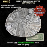 5x 1935 $1 Blue Seal Silver Certificates Grades VF/XF