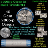 BU Shotgun Jefferson 5c roll, 2005-p Ocean 40 pcs Bank $2 Nickel Wrapper