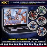 5 Coin Marvel Disney Avengers Silver Plated Round Collection Spider-Man, Hulk, Captain America, T...