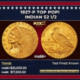 1927-p Gold Indian Quarter Eagle TOP POP! $2 1/2 ms66+ USCG
