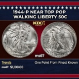 1944-p Walking Liberty Half Dollar Near Top Pop 50c ms67 SEGS