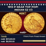 1913-p Gold Indian Quarter Eagle Near Top Pop! $2 1/2 ms65+ SEGS