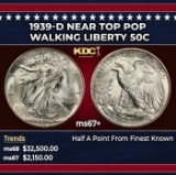 1939-d Walking Liberty Half Dollar Near Top Pop 50c ms67+ SEGS