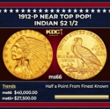 1912-p Gold Indian Quarter Eagle Near Top Pop! $2 1/2 ms66 USCG