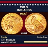 1911-s Gold Indian Half Eagle $5 ms64 USCG