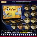 10 Coin Pokemon - Picachu Gold Plated Round Collection In Custom Box W/ Special Backer card