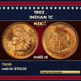 1902 Indian Cent . 1c Grades ms65 rd