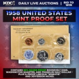 1958 United States Mint Silver Proof Set In Original Goventment Packaging, 5 Coins - Manilla Enve...