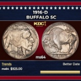 1916-d Buffalo Nickel 5c Grades ms64