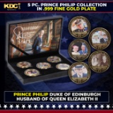 5 Coin Prince Philip Gold Plated Round Collection