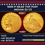 1909-p Gold Indian Quarter Eagle Near Top Pop! $2 1/2 ms65+ SEGS