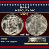1945-s Mercury Dime 10c ms67 fsb SEGS
