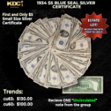 1x 1934 $5 Blue Seal Silver Certificate Grades CU