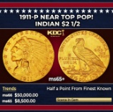 1911-p Gold Indian Quarter Eagle Near Top Pop! $2 1/2 ms65+ SEGS
