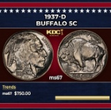 1937-d Buffalo Nickel 5c ms67 SEGS