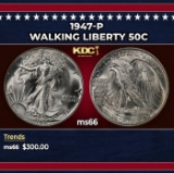 1947-p Walking Liberty Half Dollar 50c Grades ms66