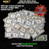 10x 1953 $2 Red Seal United States Note Heavily Circulated