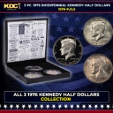 Complete 3 PC. 1976 Bicentennial Kennedy Half Dollar 50c set In Custom Box W/ Special Backer Card...
