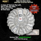 10x 1963 $5 Red Seal United States Note Heavily Circulated