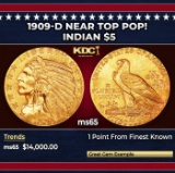 1909-d Gold Indian Half Eagle Near Top Pop! $5 ms65 USCG