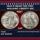 1945-p Walking Liberty Half Dollar Near Top Pop 50c ms67 SEGS