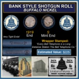 Buffalo Nickel Shotgun Roll in Old Bank Style 'Bell Telephone' Wrapper 1919 & S Mint Ends