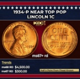 1934-p Lincoln Cent Near Top Pop 1c ms67+ rd SEGS
