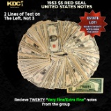 20x 1953 $5 Red Seal United States Note Grades VF/XF