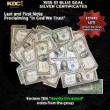 10x 1935 $1 Blue Seal Silver Certificates Heavily Circulated