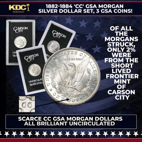 1882-1884 'CC' GSA Morgan Silver Dollar Set, 3 GSA Coins!