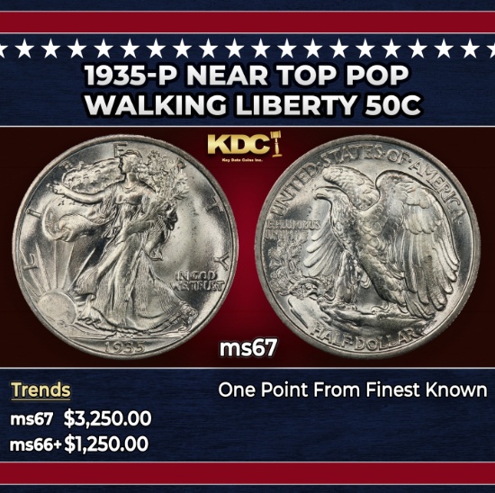 1935-p Walking Liberty Half Dollar Near Top Pop 50c ms67 SEGS