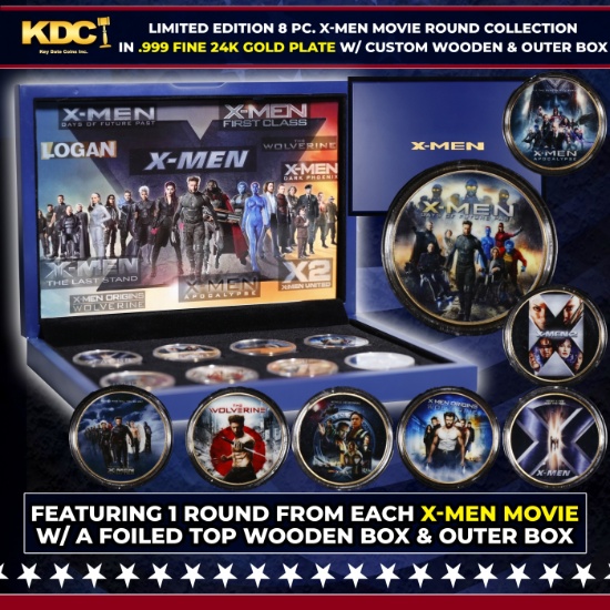 Limited Edition 8 Coin X-men Movie Gold Plated Collection In Custom WOODEN Box W/ Special Backer ...