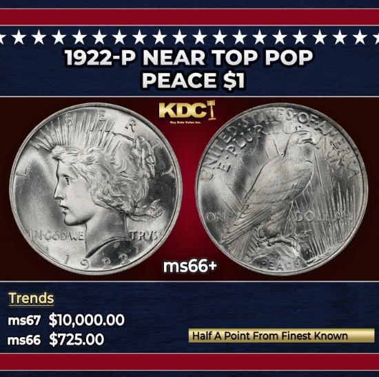1922-p Peace Dollar Near Top Pop $1 ms66+ SEGS